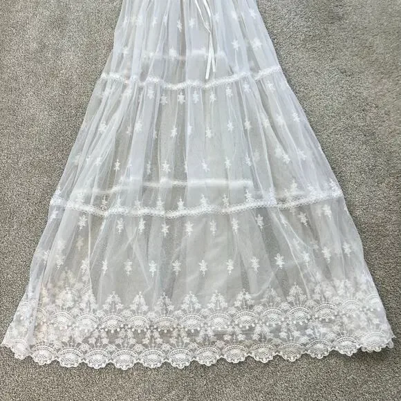 Vintage No Strings Attached Sheer White Floral Coverup Bridal Night Gown Dress M - Picture 9 of 13